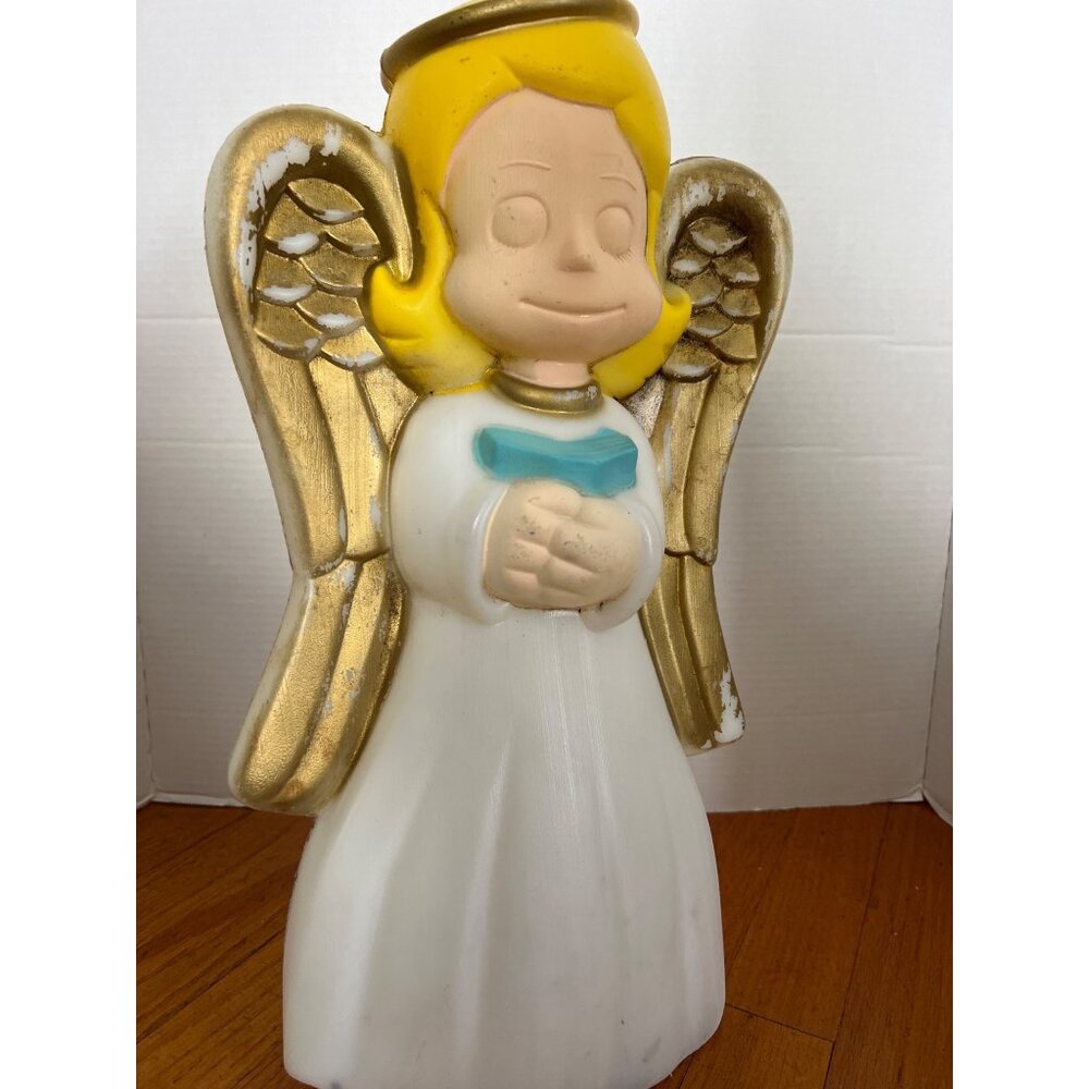 Vintage Angel Blow Mold Christmas Decoration 18" Tall With Gold Wings & Halo - Picture 2 of 4